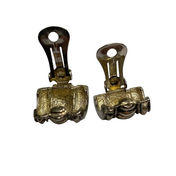 Metal Brutalist Vintage Clip on Earrings 1.5" - Picture 4 of 5